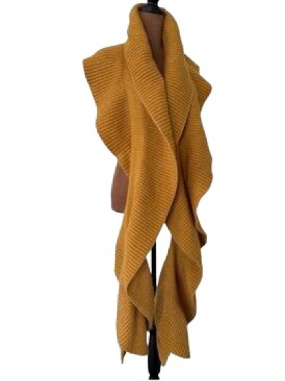 Mustard Yellow Long Ruffled Ribbed Knit Scarf - Picture 3 of 11
